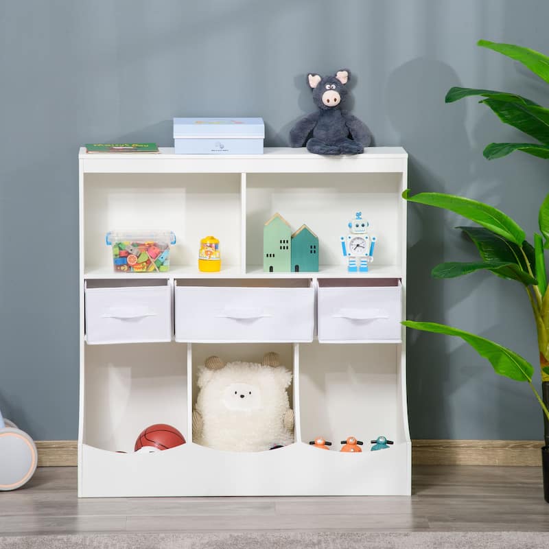 Multi-Compartment Storage Cabinet for Kids with Fabric Drawers and Shelves Ideal for Toys Books and Clothes - White