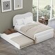 preview thumbnail 14 of 20, Twin Size Sofa Platform Bed Frame with Twin Size Trundle Bed, Cashew Nut Shape Upholstered Headboard Wood Supporting Feet