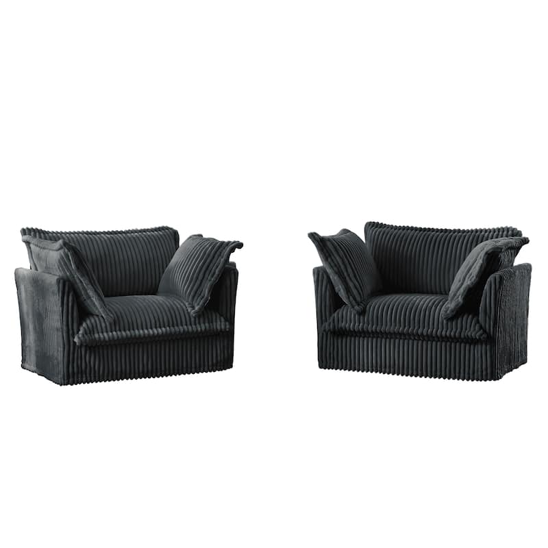 Leisure Armchair with Removable Covers, Accent Chair with Deep Seat, Lounge Chair with High Back Pillows, Set of 2