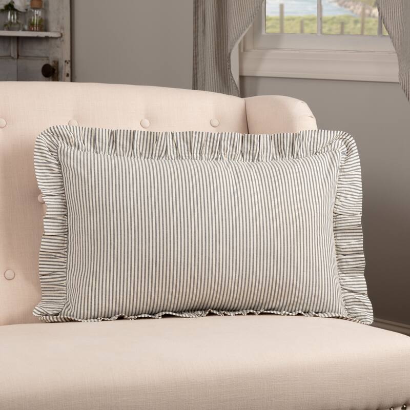 Hatteras Seersucker Blue Ticking Stripe Fabric Pillow 14x22 - Accent - Pillow 14x22 - Polyester - Denim Blue/Cotton White