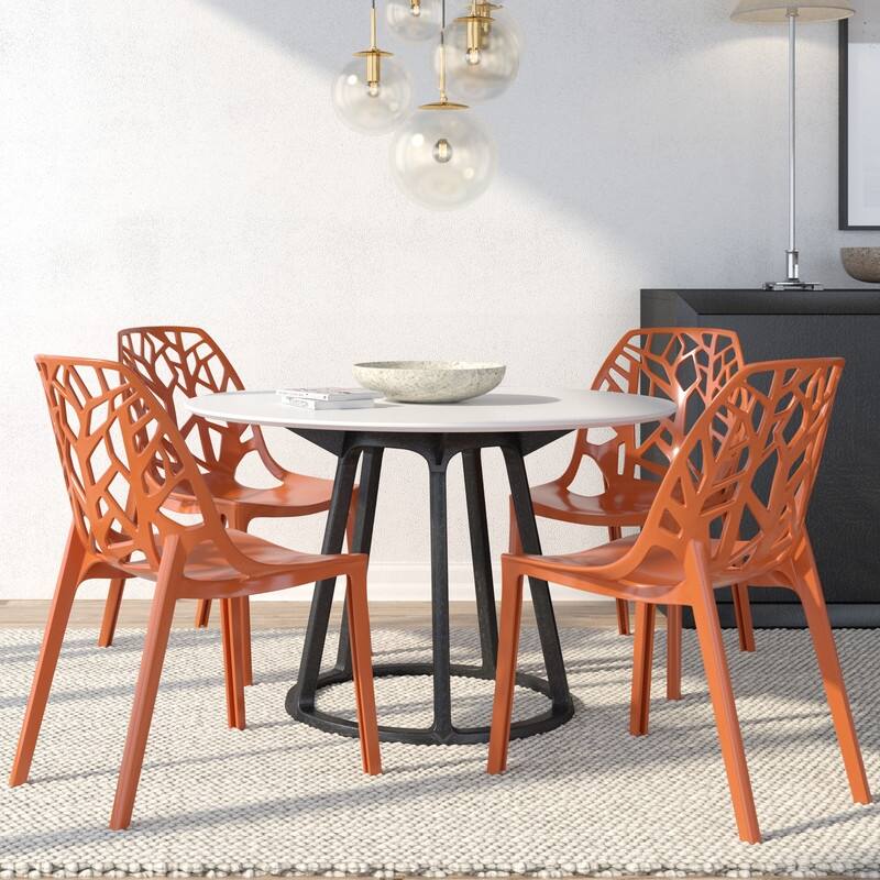 Cornelia Modern Stackable Dining Chair with Cut-out Design Accent Side Chair for Dining rooms, Patios, or Kitchens (Set of 4) - Solid Orange