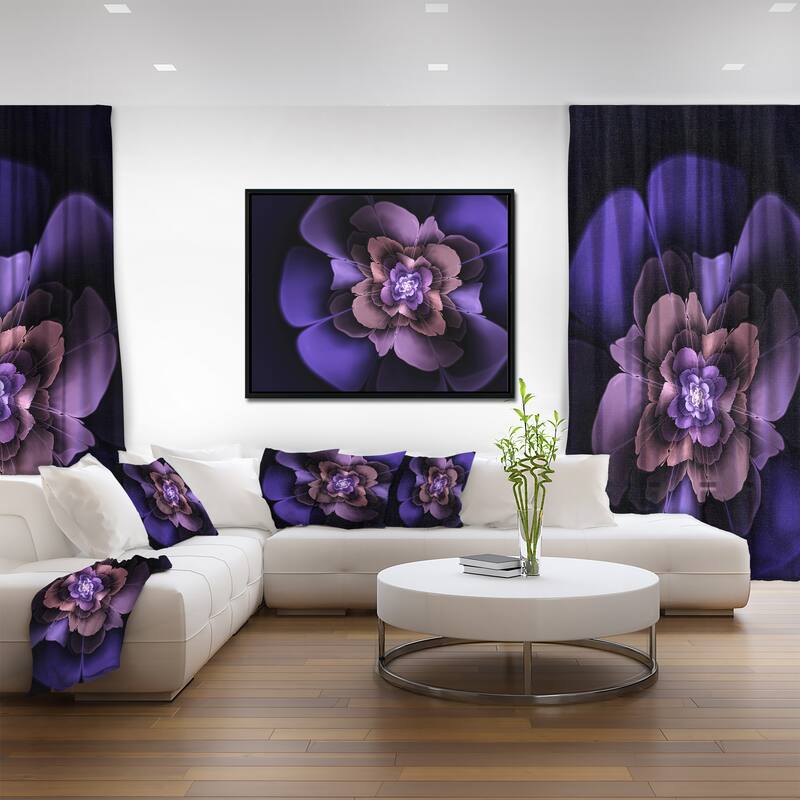 Designart "Blue Fractal Flower in Dark" Floral Framed Canvas Art Print