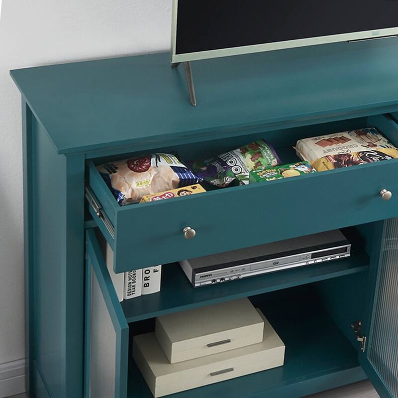 66Inch Teal Blue TV Console & Buffet Glass Doors, Adjustable