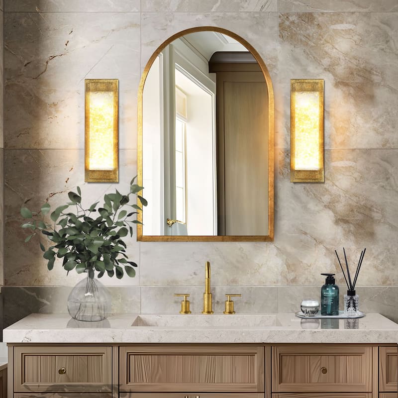 Modern 1-Light LED Brushed Gold Wall Sconce Flush Mount Vanity Light Slim Rectangular Design - W5.1" x L15.7"