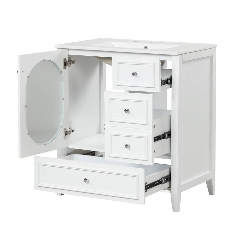 30" Bathroom Vanity with Sink, Bathroom Vanity Cabinet with Three Drawers and Door, Solid Wood and MDF