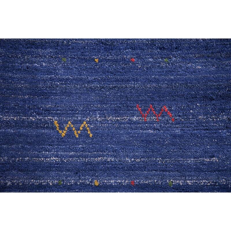 Blue Striped Gabbeh Oriental Area Rug Handmade Silk Carpet - 8'10" x 11'5"