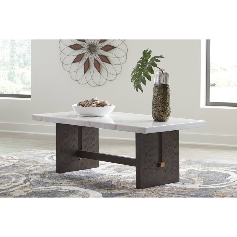 Signature Design by Ashley Burkhaus White / Dark Brown Rectangular Coffee Table - 52"W x 28"D x 20"H