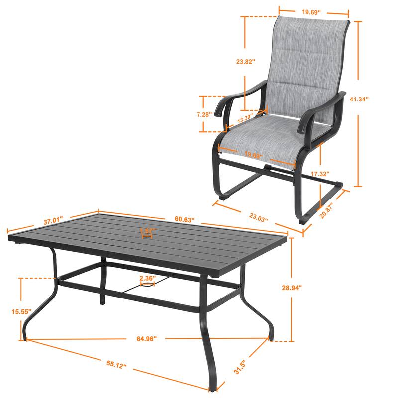 Outdoor Dining Set of 6 with Umbrella Hole, Breathable Textilene and Iron