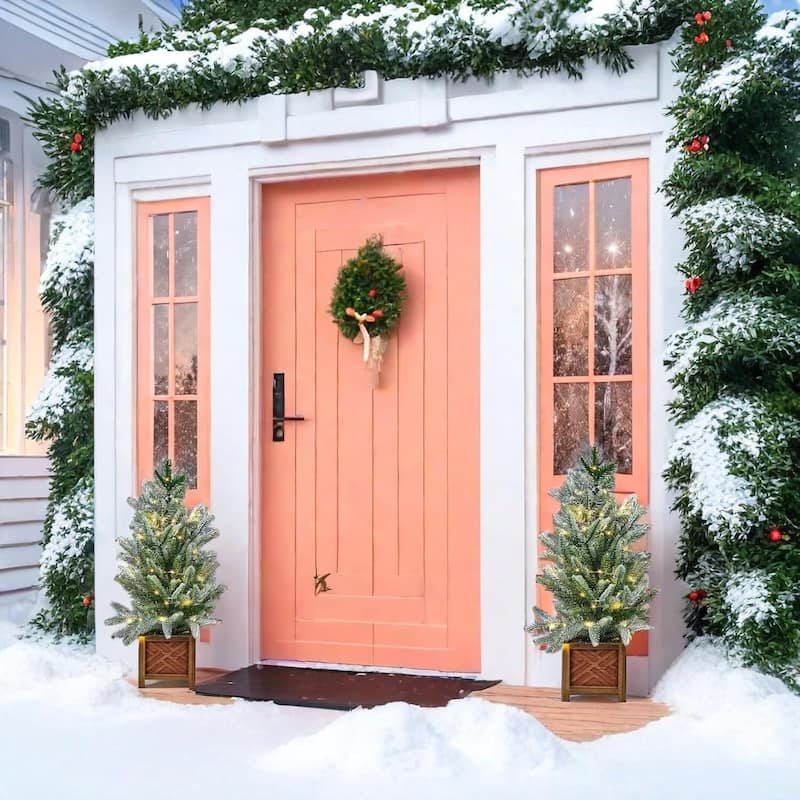 2 Ft Prelit Tabletop Mini Potted Snow Artificial Christmas Tree for Decorations - 2FT