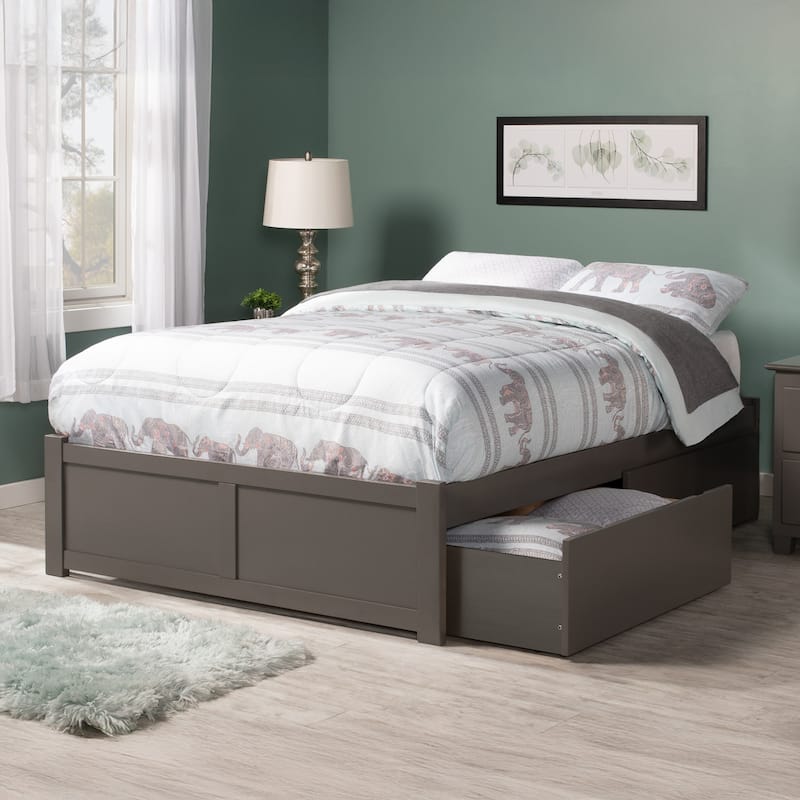 Concord Platform Bed with Footboard and Storage Drawers - Grey - King