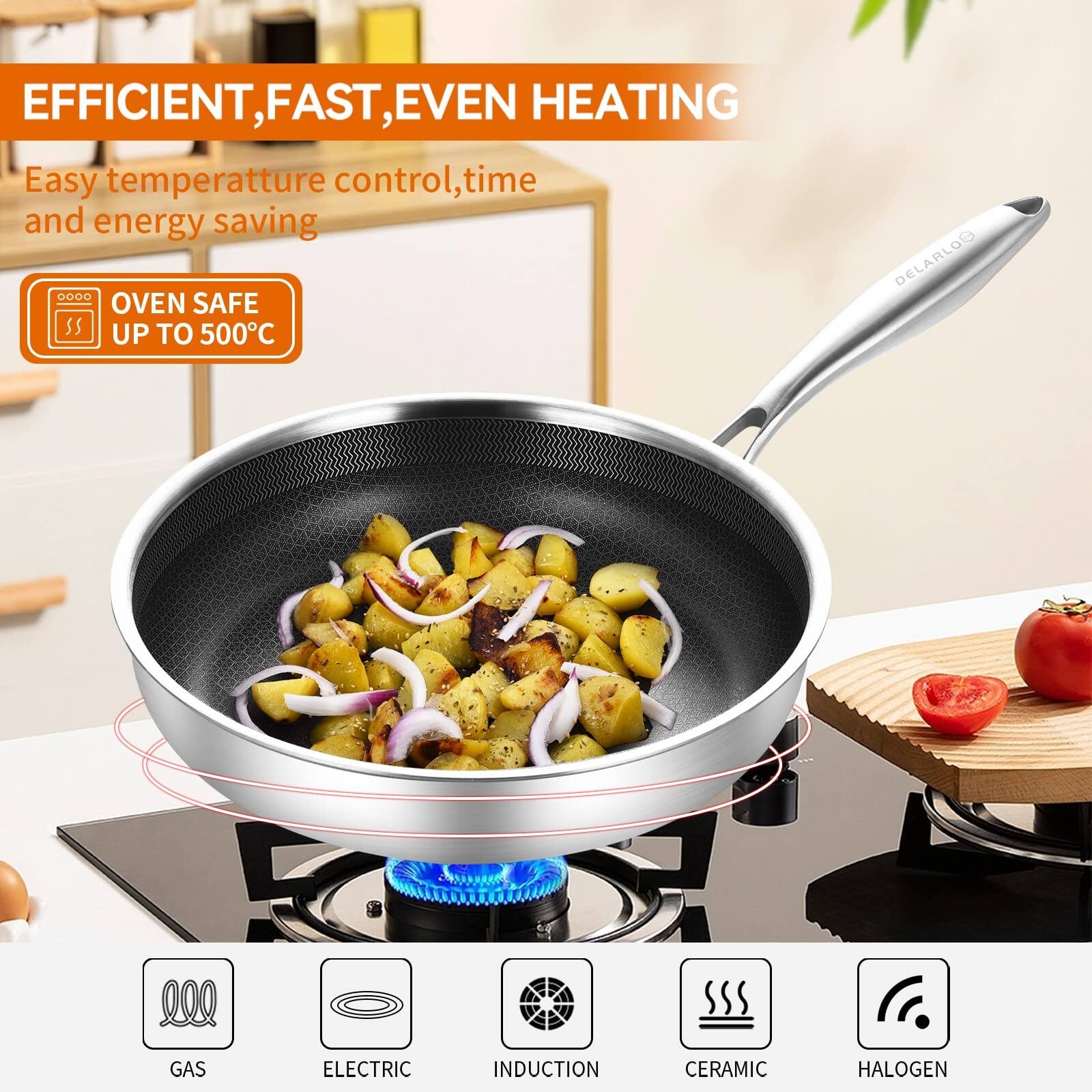 Stainless Steel Frying Pan Set Cooking Pan Skillets Oven Safe Induction