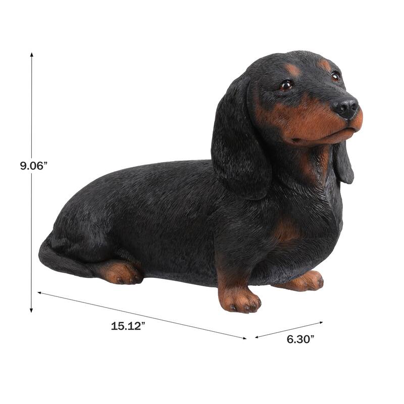 Sitting Black Dachshund Outdoor Garden Statue - 15"
