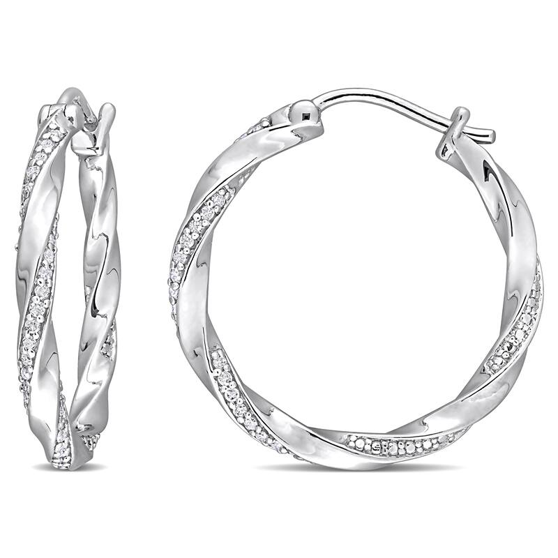 Miadora Sterling Silver 1/4ct TDW Diamond Twisted Hoop Earrings