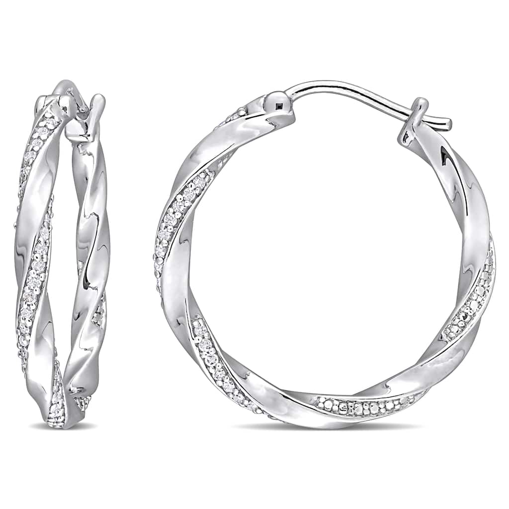 Miadora Sterling Silver 1/4ct TDW Diamond Twisted Hoop Earrings