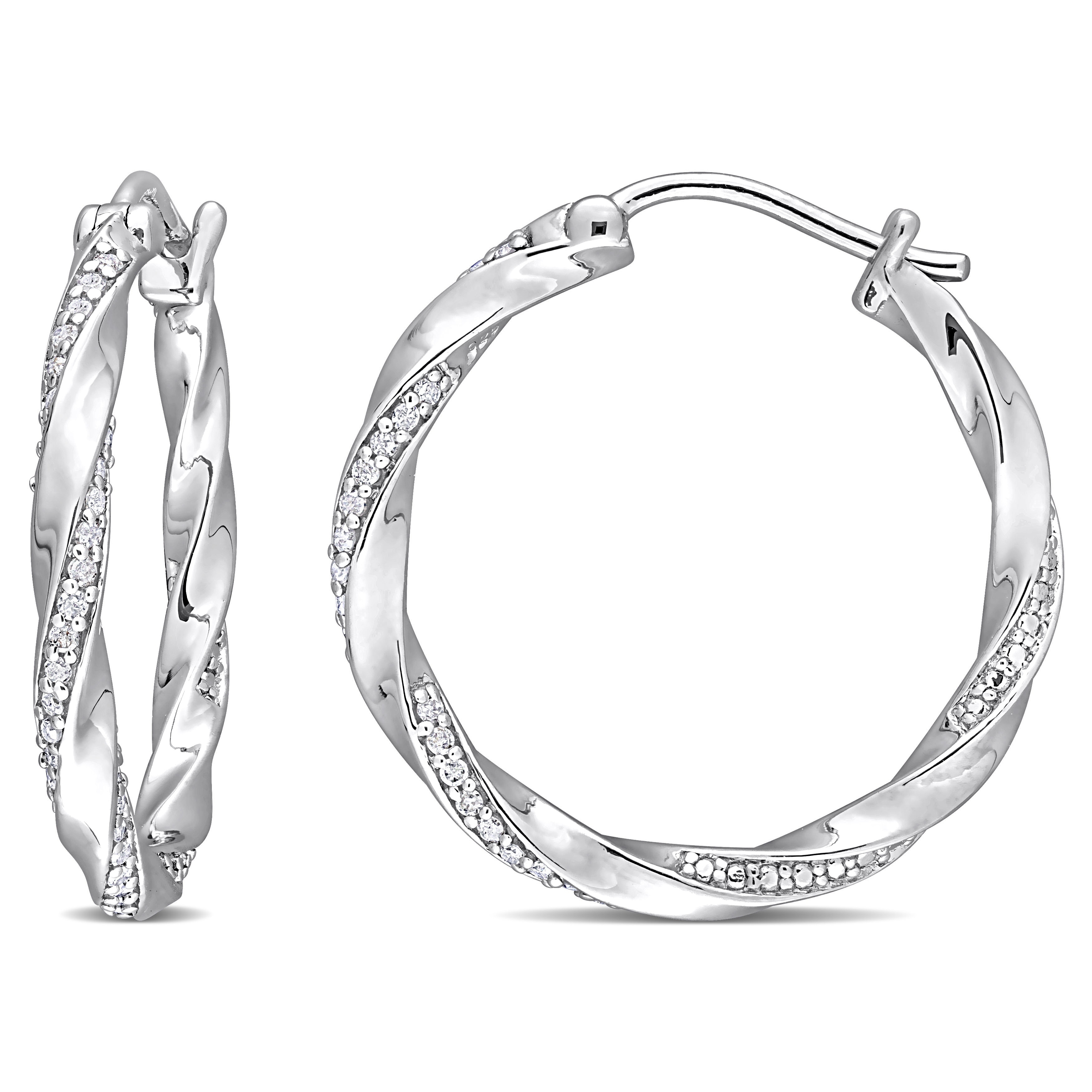 Miadora Sterling Silver 1/4ct TDW Diamond Twisted Hoop Earrings