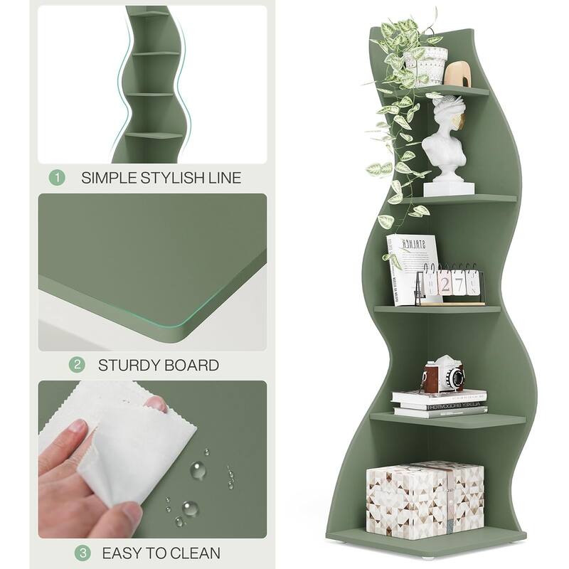 Rossetta 5-Tier Modern Elegant Floor Mount Streamlined Shape Corner Rack Shelf with Adjustable Shelves