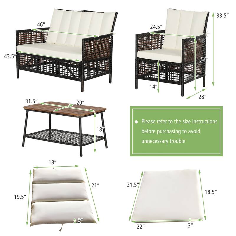 Costway 8PCS Patio Rattan Furniture Set Cushioned Chairs Wood Table - See Details