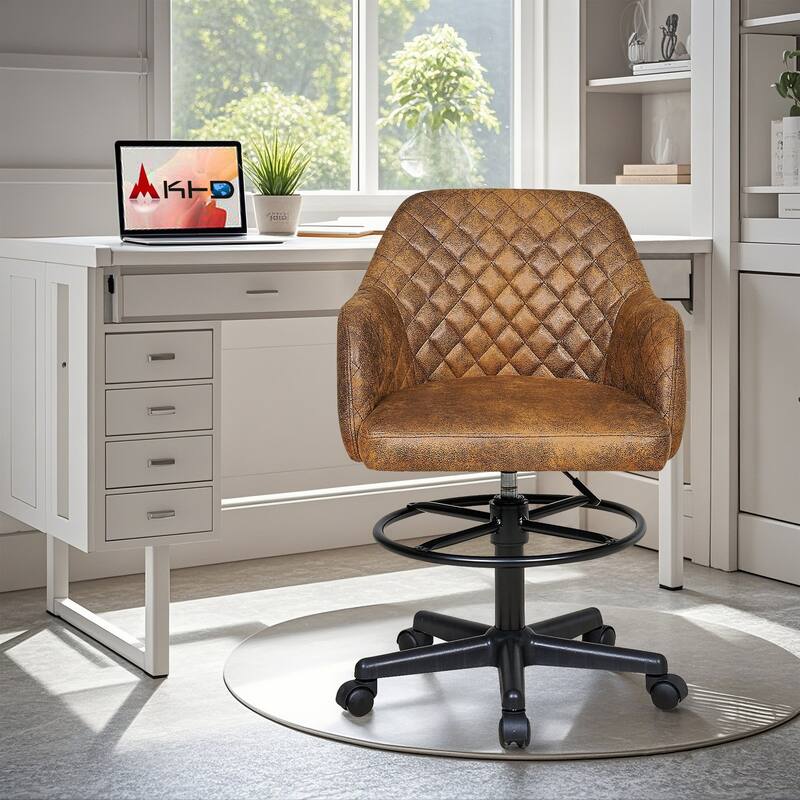 VECELO Contemporary PU Leather Drafting Chairs(Set of 2) Task Chair with Metal Frame and Back Home Ofiice Chairs