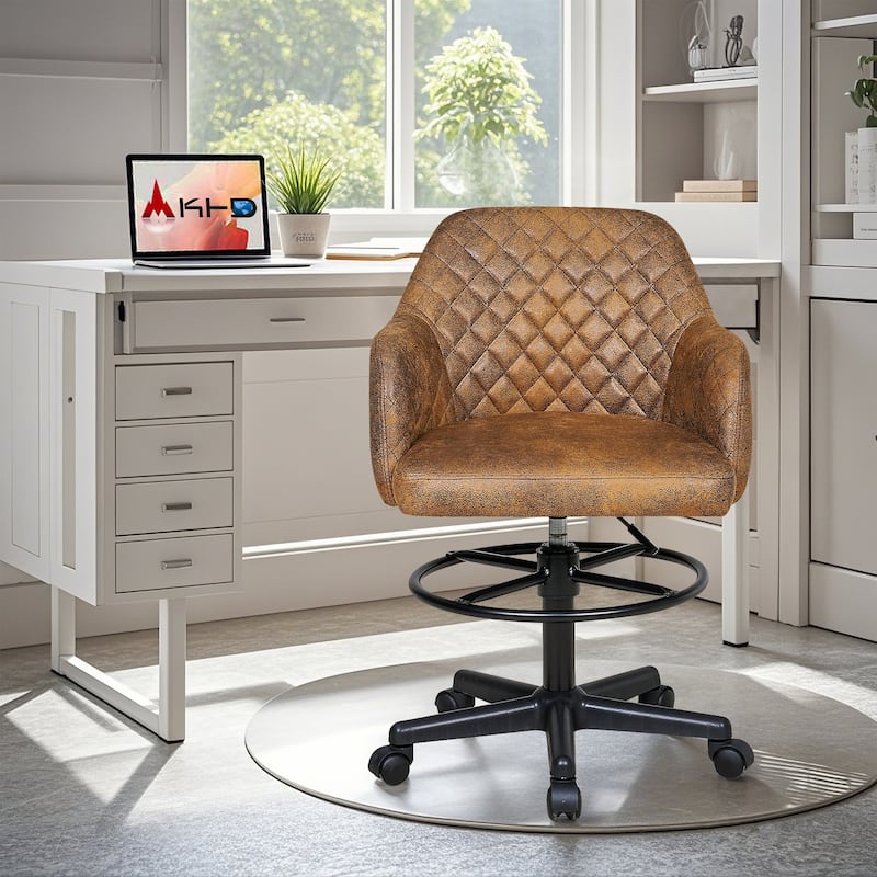 VECELO PU Leather Drafting Chairs with Adjustable Height Diamond-Stitched 360° Swivel Task Chair with Metal Frame
