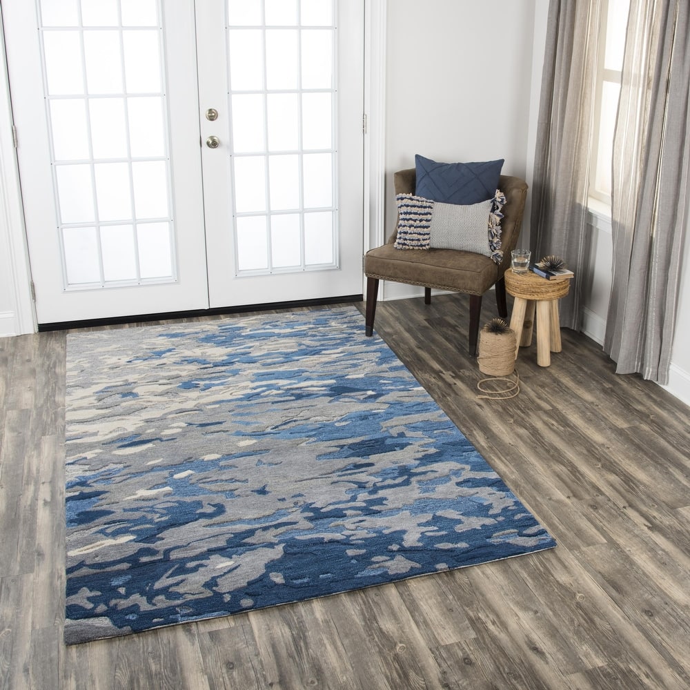 Alora Decor Flare Abstract Blue, Cream, and Grey Hand-tufted Wool Rug