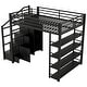 preview thumbnail 8 of 11, Full Size Metal Loft Bed with Bulit-in Wardrobe and Storage Shelves, Stairway Loft Bedframe with Cabinets and Steps