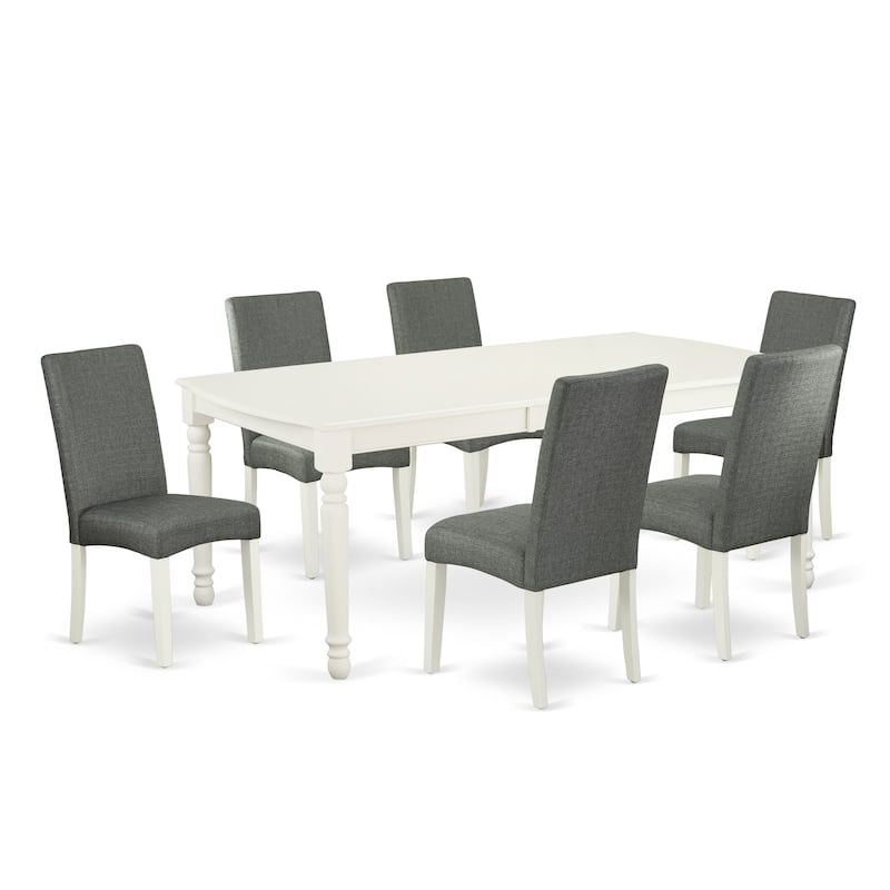 East West Furniture Dining Set- a Rectangle Dining Room Table and Gray Linen Fabric Chairs, Linen White (Pieces Options)