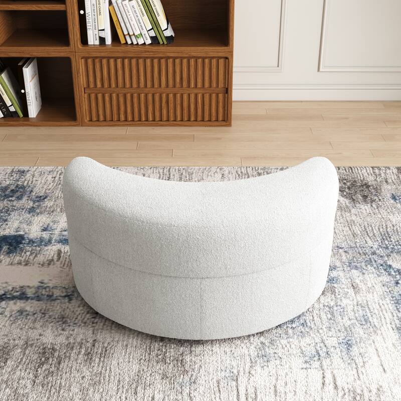 Moon Crescent Storage Upholstered Ottoman - Ivory-Boucle