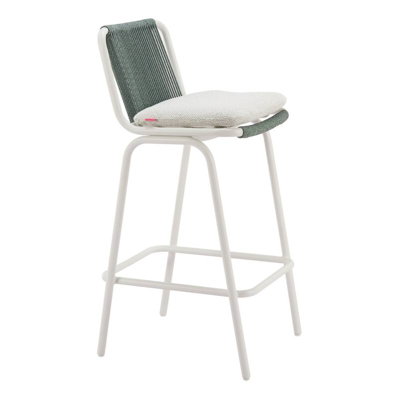 HomeRoots Set of Two White and Green Woven Back And Aluminum Counter Height Bar Chairs