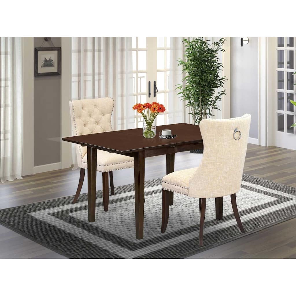 HomeStock 3-Pc Mahogany Finish Rectangular Solid Wood Top with Butterfly Leaf Dining Table Set