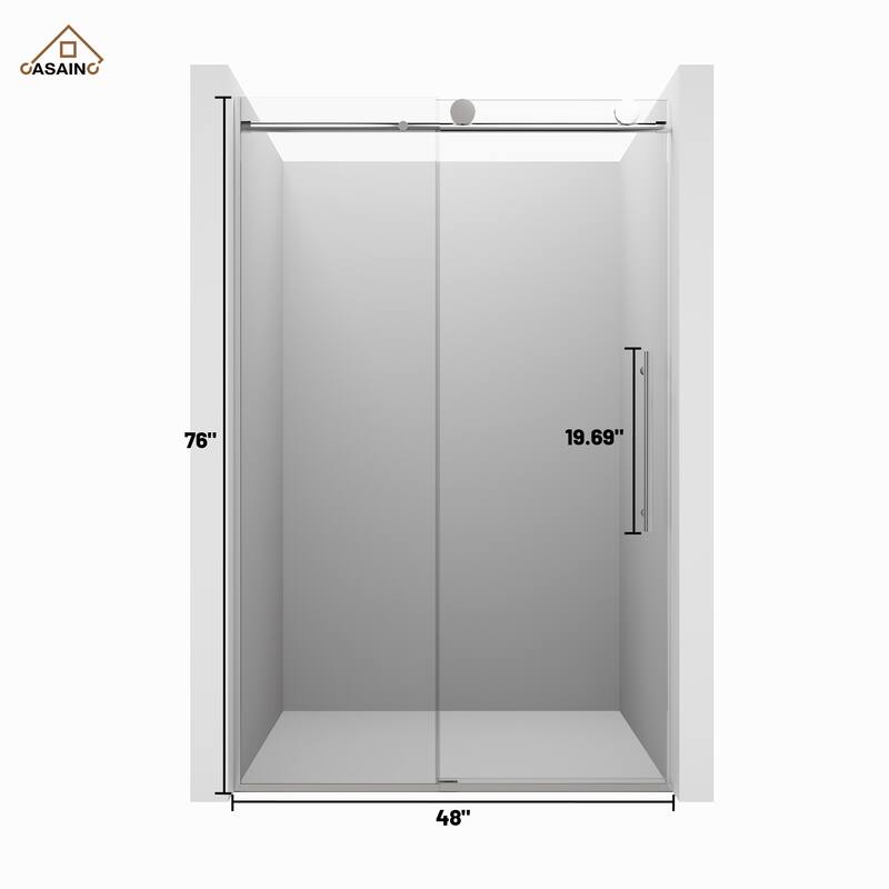 CASAINC 48 in. W x 76 in. H Sliding Frameless Shower Door with Tempered Glass