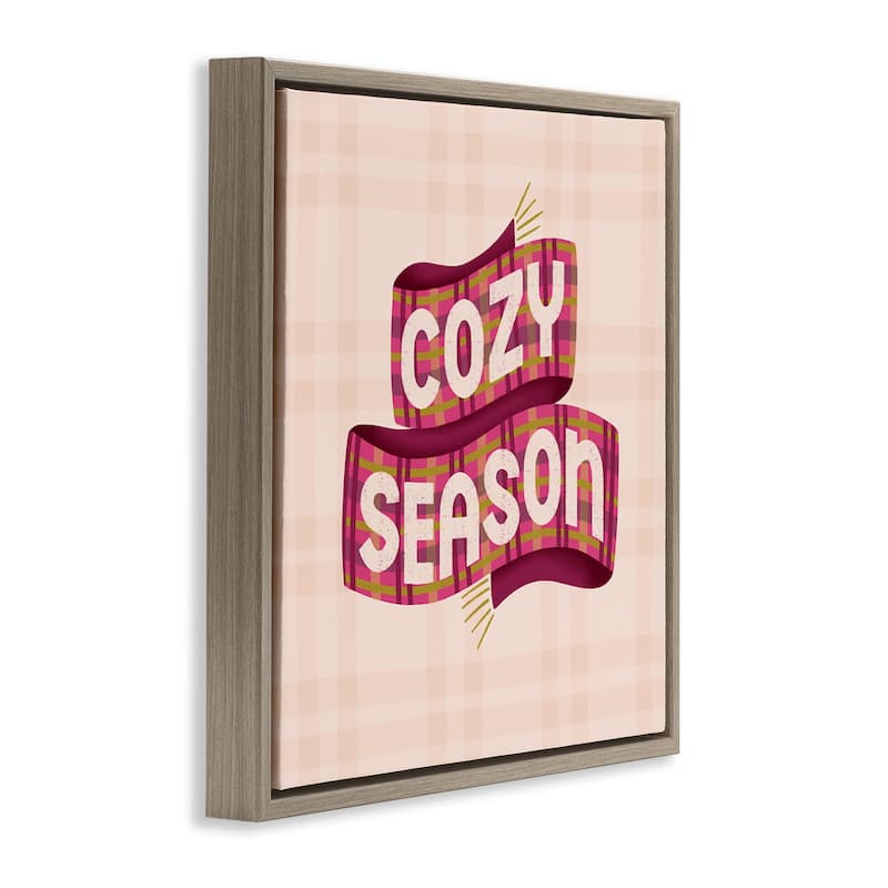 Stupell Cozy Season Scarf on Plaid Framed Floater Canvas Wall Art Design By Sarah Hickman