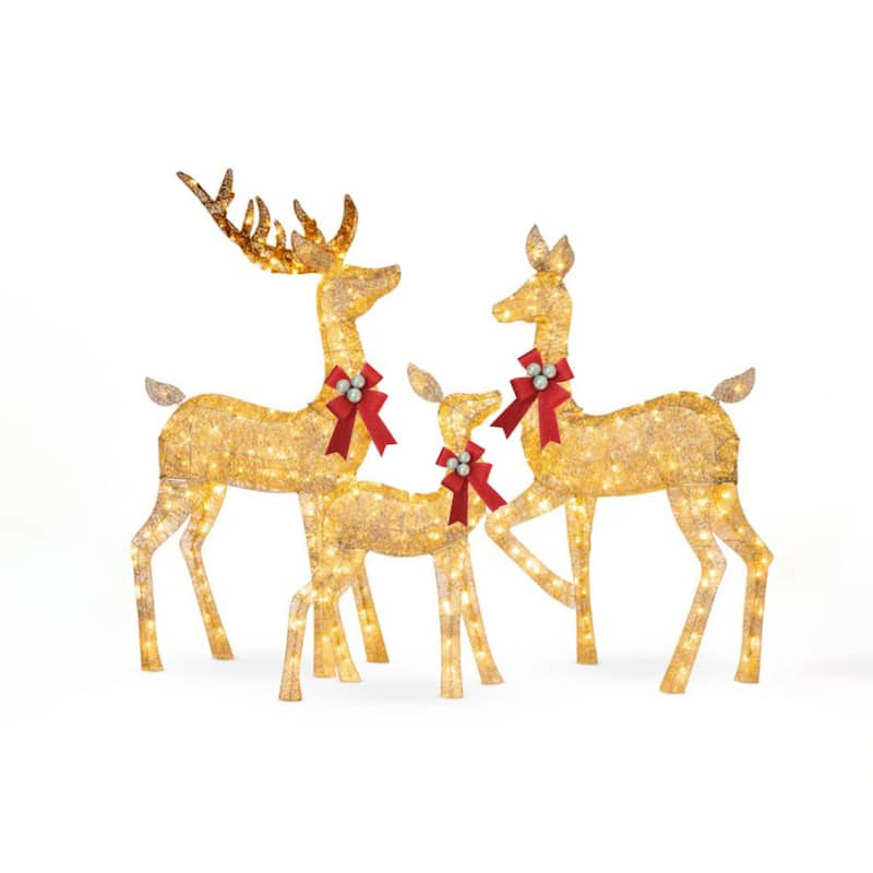 5FT 3-Piece Deer Family Set, 360 LED Lights, Stakes, Zip Ties - Rattan - Multi
