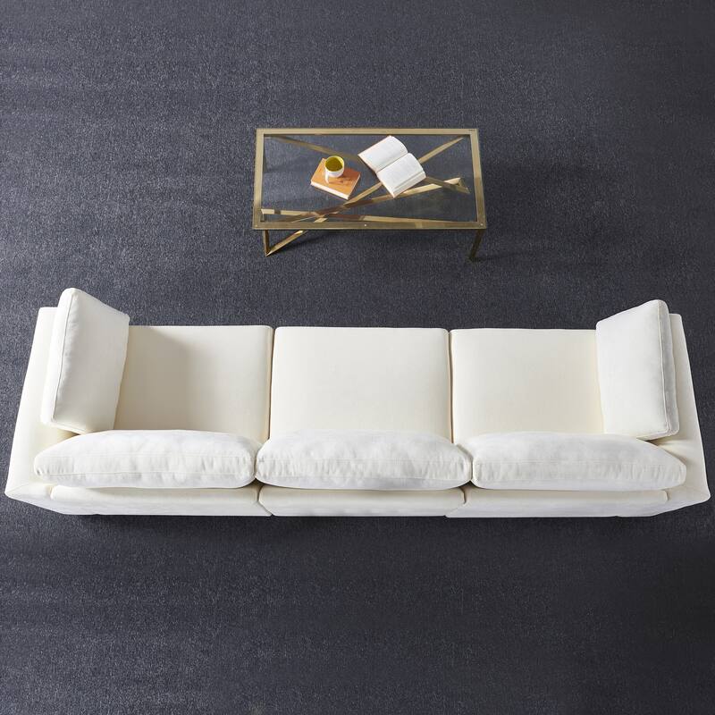 Creamy White 112.99" Chenille3-seater Modular Sofa with Solid Wood Frame for Living Room