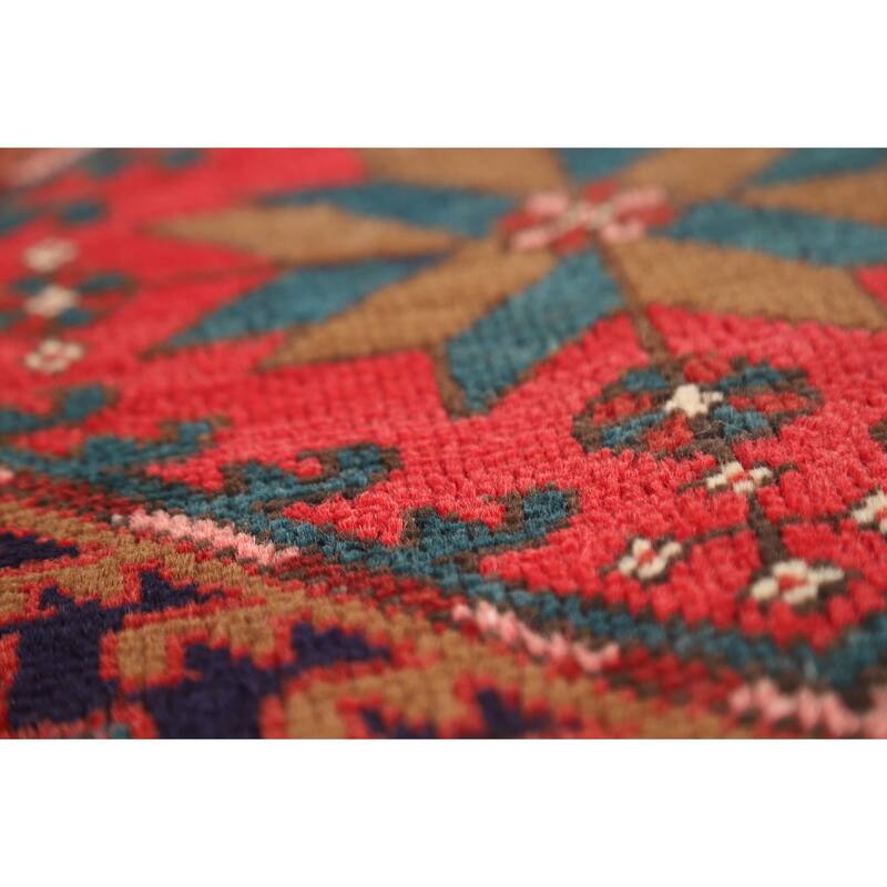 Geometric Ardebil Persian Vintage Runner Rug Handmade Wool Carpet - 3'7"x 10'7"