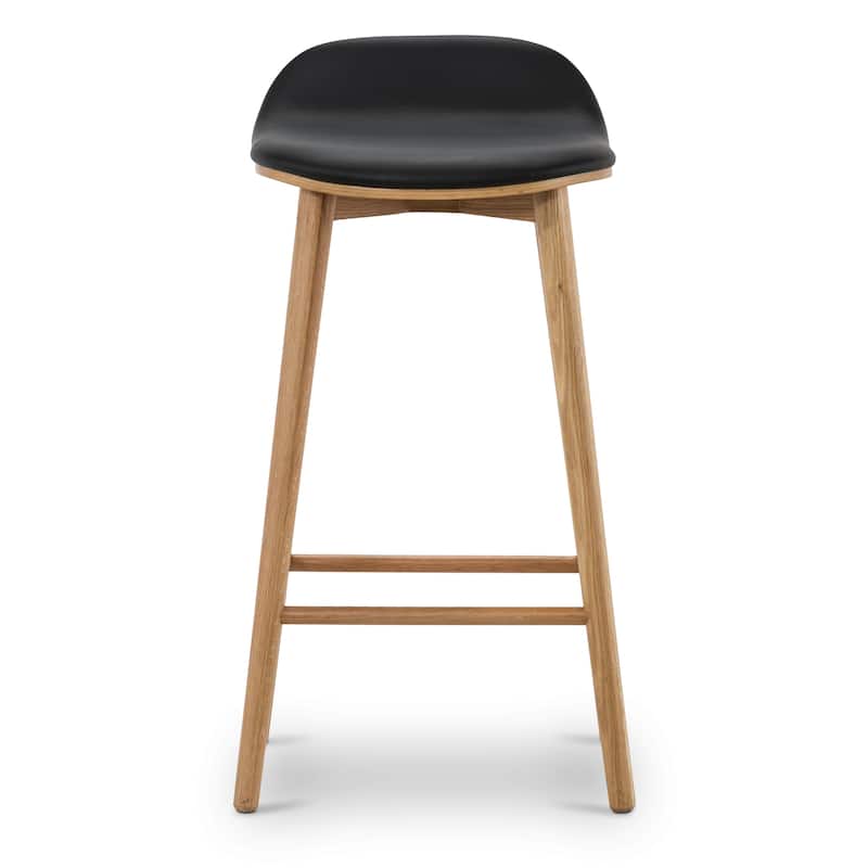 Poly & Bark Notello Leather Counter Stool - 26" Seat Height Solid Oak Wood Frame