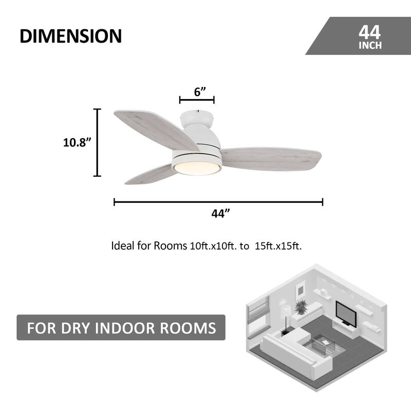 CARRO Cerus 44" 3-Blade Indoor Ceiling Fan with Light and Remote Control