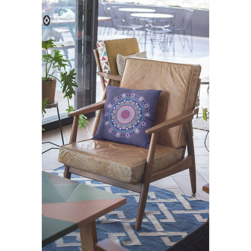16"x16" Navy Zippered Suede Floral Throw Pillow