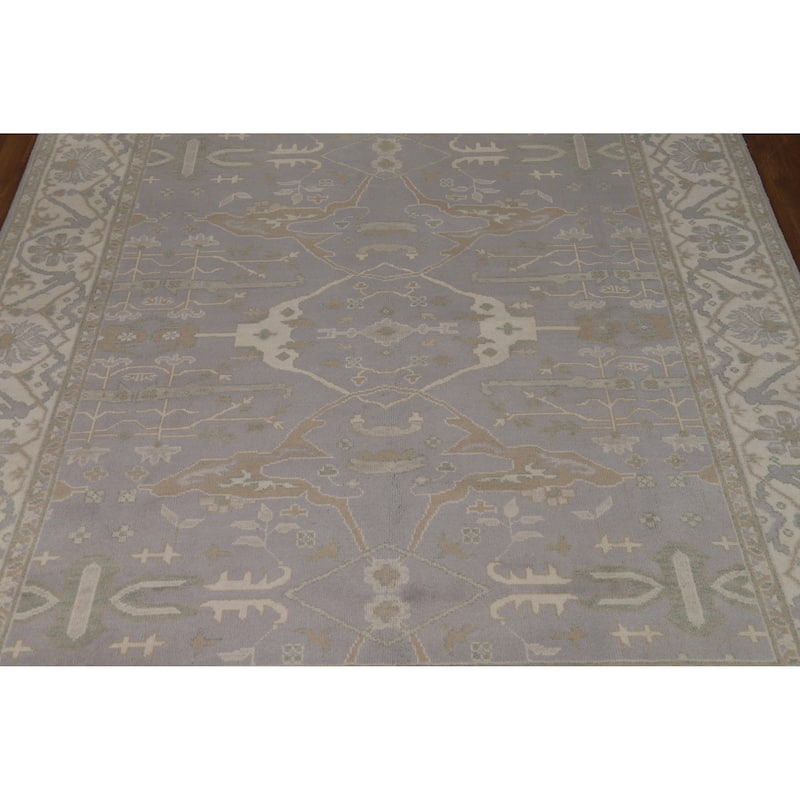 Transitional Gray Oushak Style Area Rug Hand-Knotted Wool Carpet - 7'11" x 9'10"