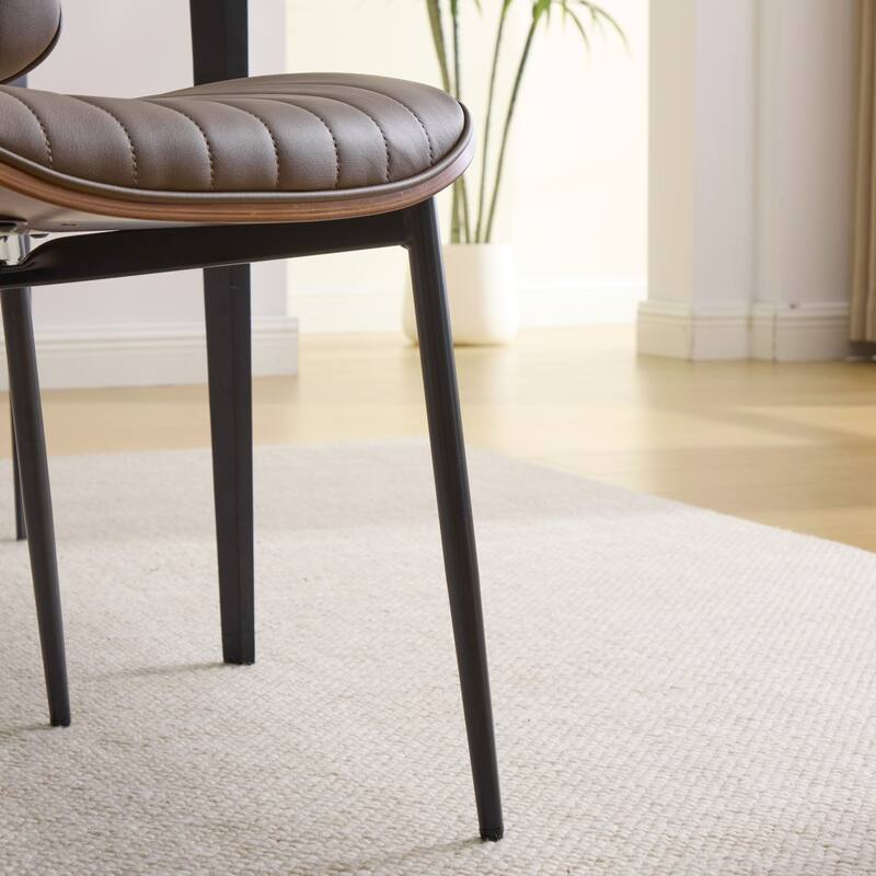 Upholstered Dining Chairs Set of 2, Faux Leather Chair with Walnut Bentwood Back, Kitchen Chairs with Adjustable Foot