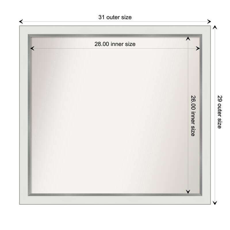 Eva White Silver Narrow Framed Non-Beveled Custom Wall Mirror, Bathroom Vanity Mirror - Outer Size: 31.25 x 29.25