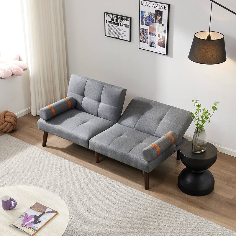 Convertible Sofa Bed Futon with Solid Wood Legs Linen Fabric