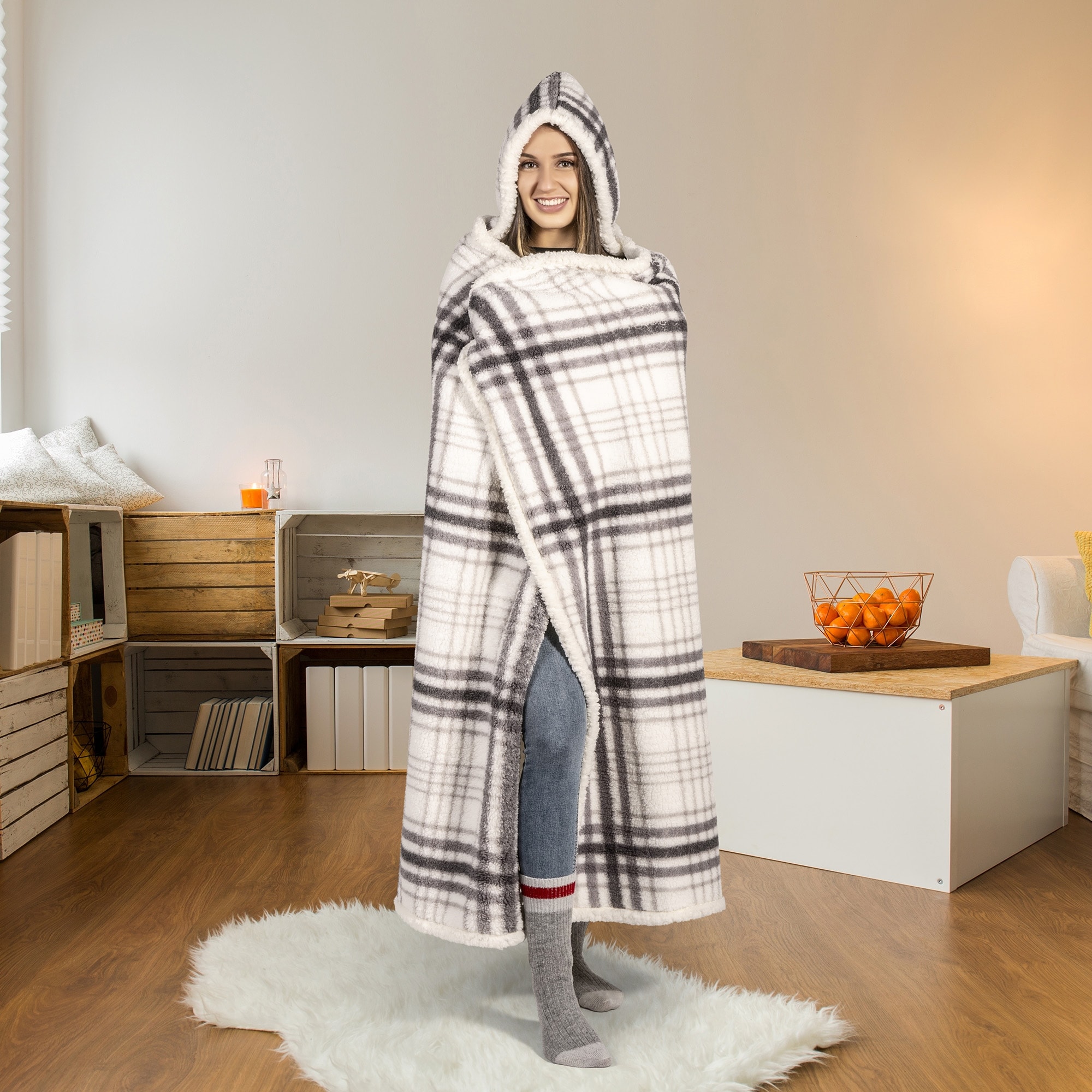 Premium Wearable Hooded Blanket for Adults 65in x 48in Grey Bed Bath Beyond 35304040