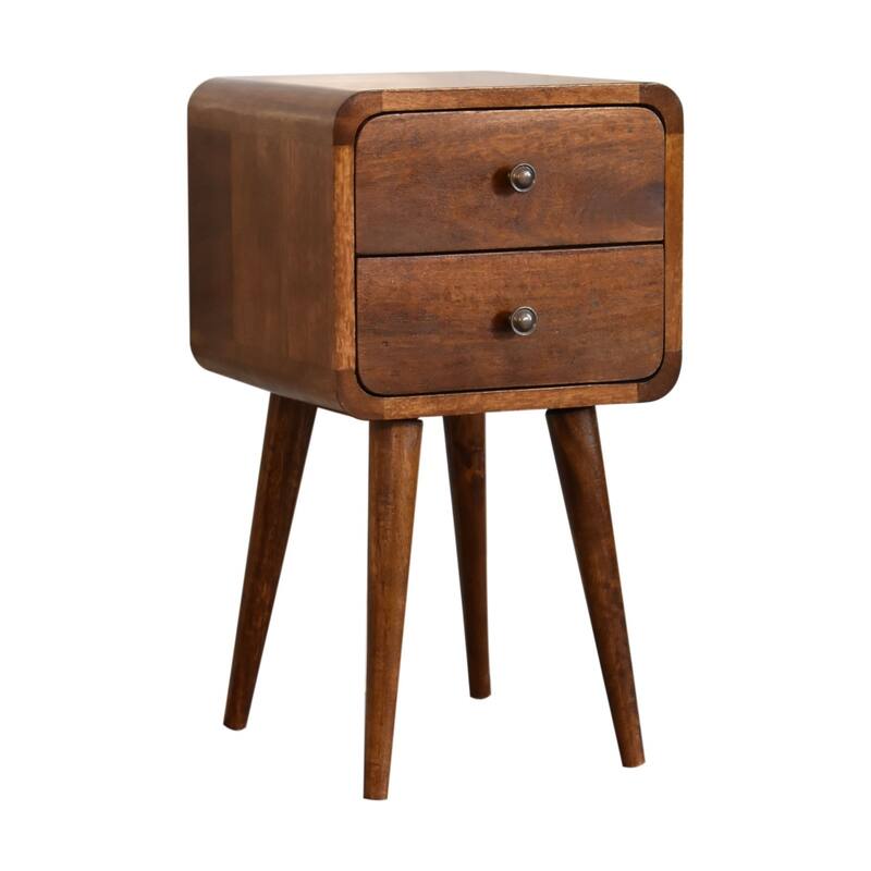Mini Curved Nightstand with 2 Drawers in Chestnut Brown