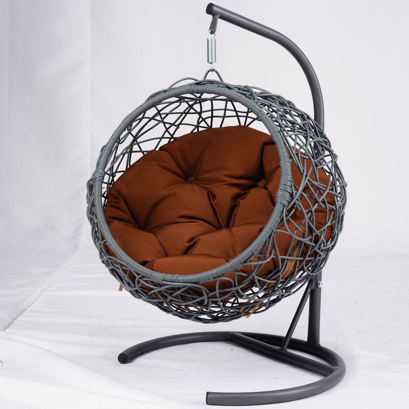 Cat Swing Bed w/Stand & Cushion, Rattan Wicker Egg Chair for Cats & Small Pets
