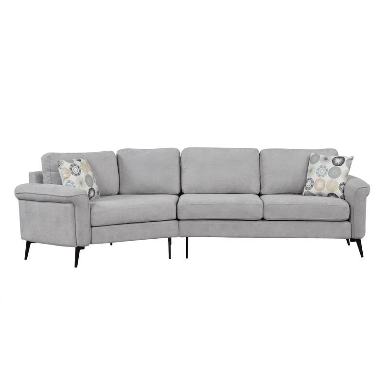 111" 3 Seater Sofa Couch, Chenille Curved Sofa Couch with 2 Printed Pillows Modern Upholstered Sofa for Living Room