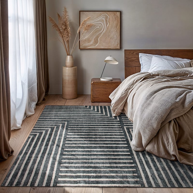 World Rug Gallery Distressed Bohemian Stripes Washable Non Slip Area Rug