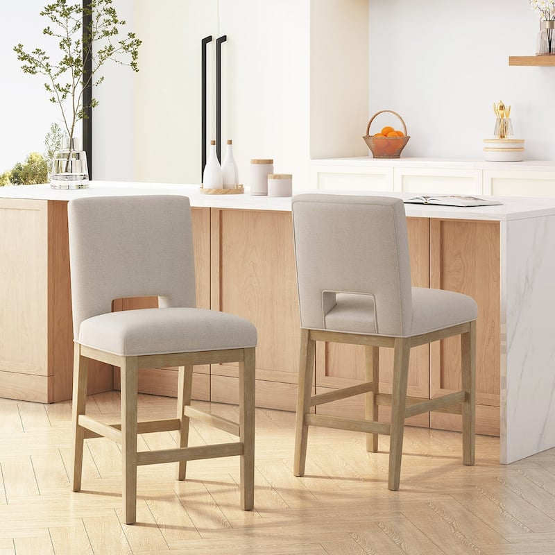 Fabric Wood Counter Stool,Set of 2 - Beige