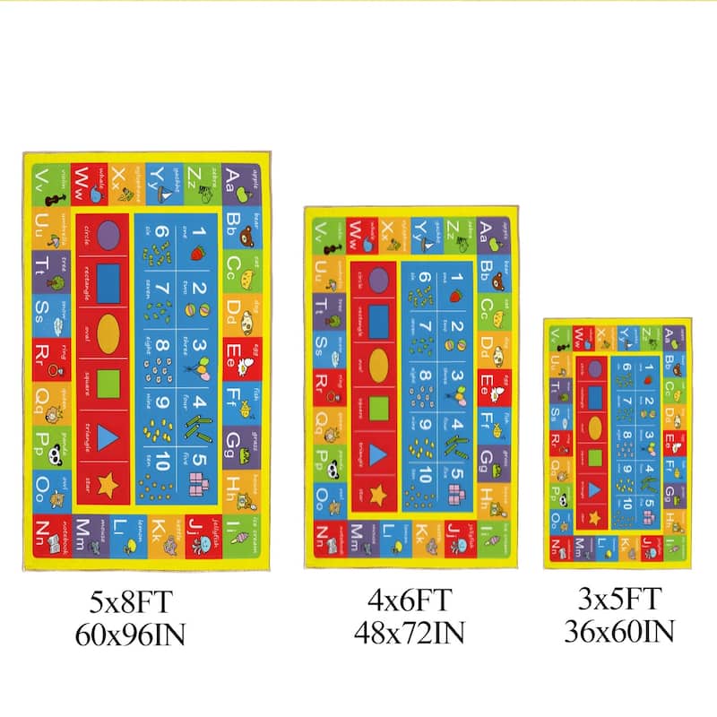 ABC Alphabet, Numbers and Shapes Educational Game Play Area Rug for Children Bedroom, Toddler Classroom and Baby Playroom Mat