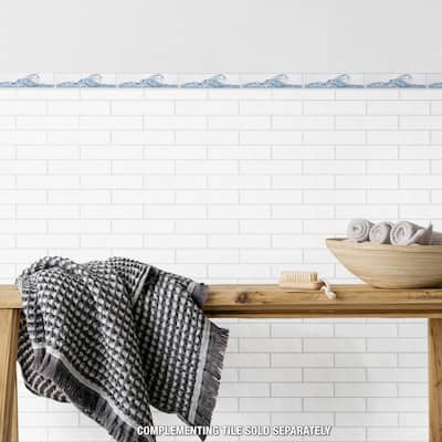 Merola Tile Captain Kanagawa Wave Glacier Blue 2" x 7-7/8" Ceramic Wall Trim - (1 Tile)
