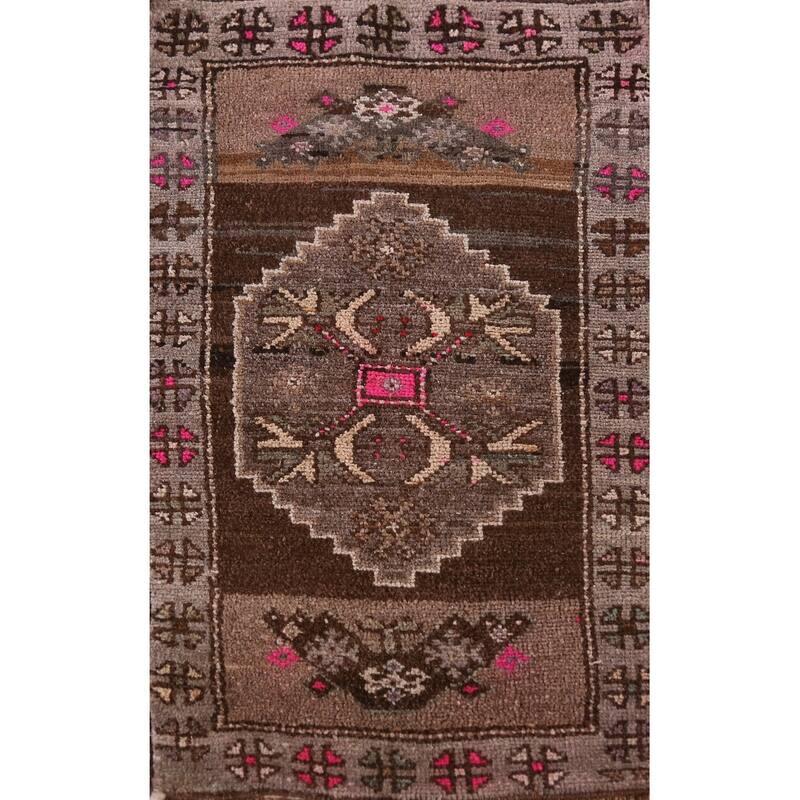 Hand Knotted Oriental 100% Wool Carpet Transitional Tribal Brown Anatolian Area Rug - 2' 9'' X 1' 6''